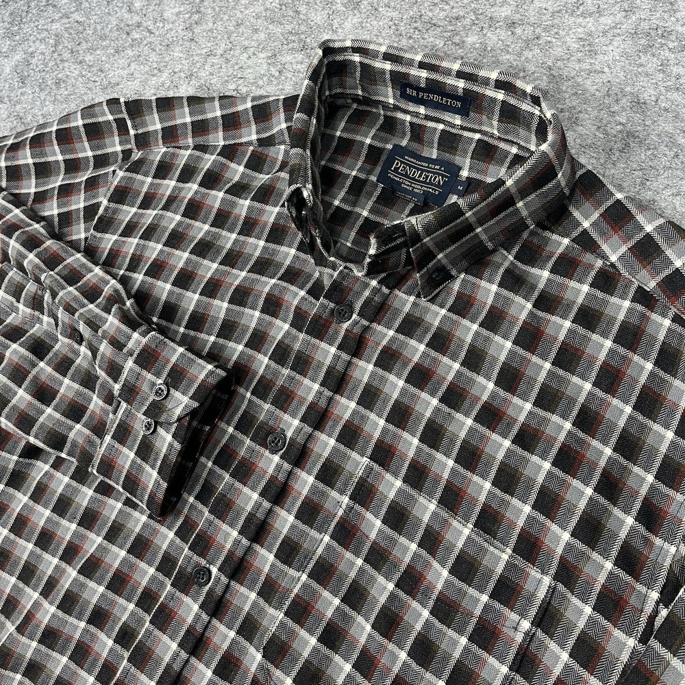 Pendleton Men's Sir Pendleton Shirt Button Down Medium Gray Plaid Wool Flannel